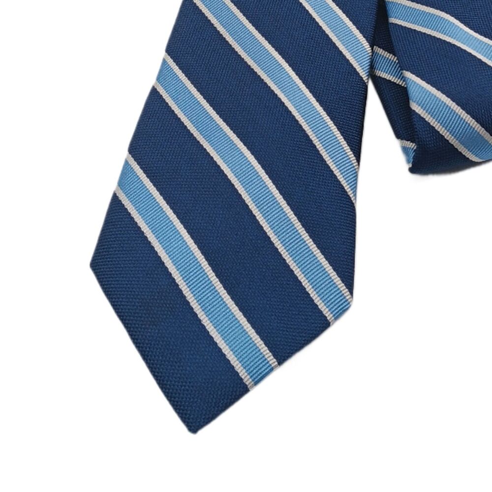 Tommy Hilfiger Silk Repp Tie Mens 60” Navy Blue Gray Stripe Academia Classic New